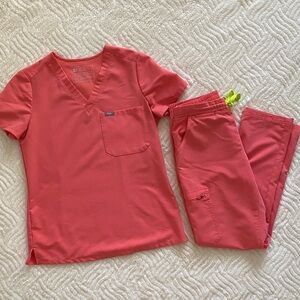 Figs Vivid Coral Pink Scrub Ensemble